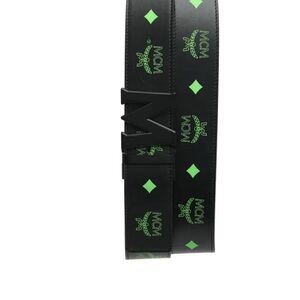 MCM Black faux Belt with Green Details